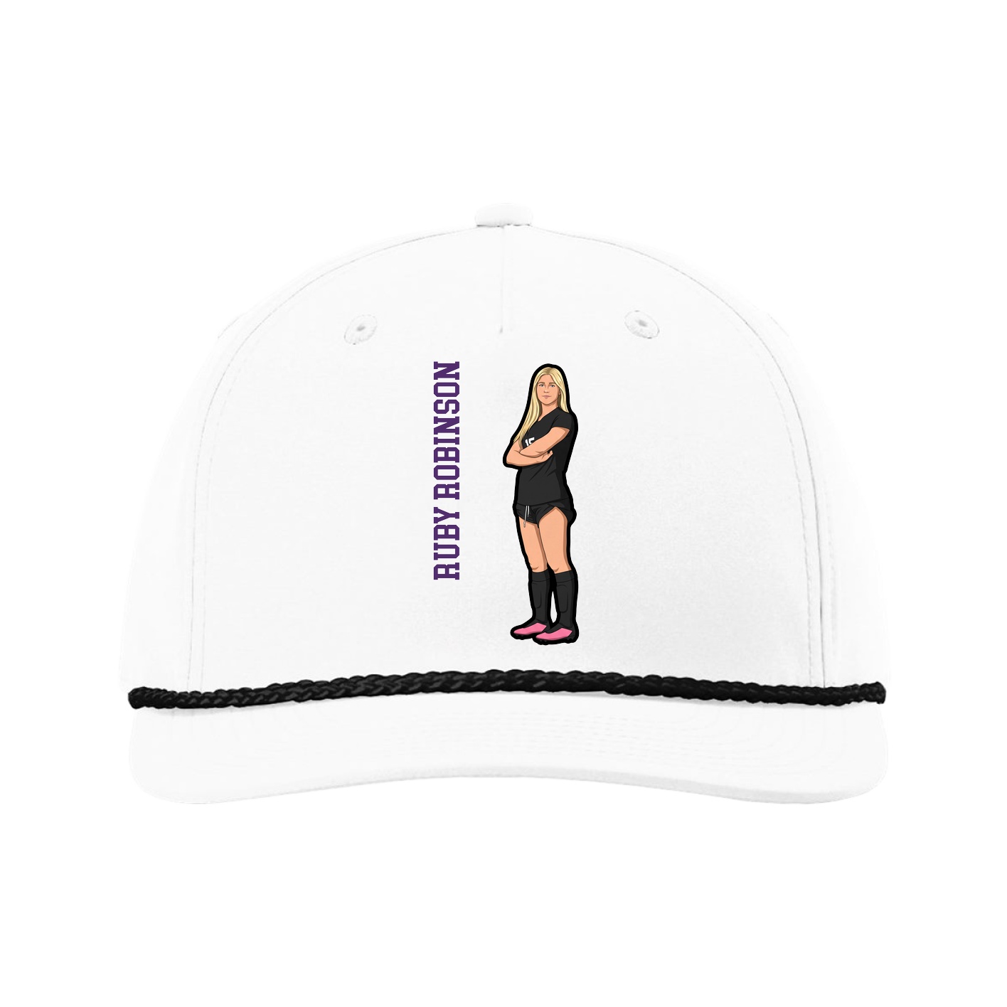 Five-Panel Classic Rope Cap — Name Vertical in White