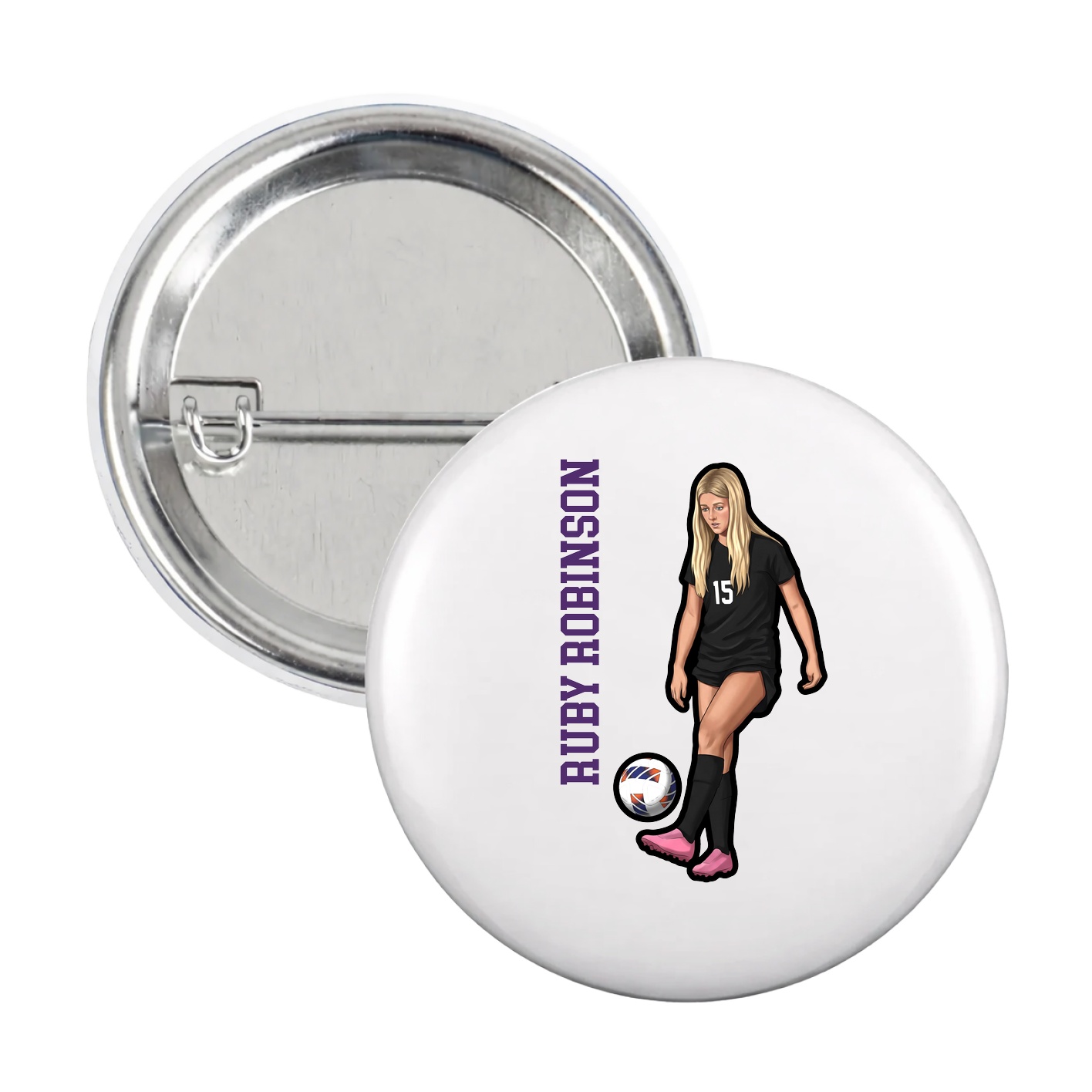 Game Day Button — Name Vertical in White