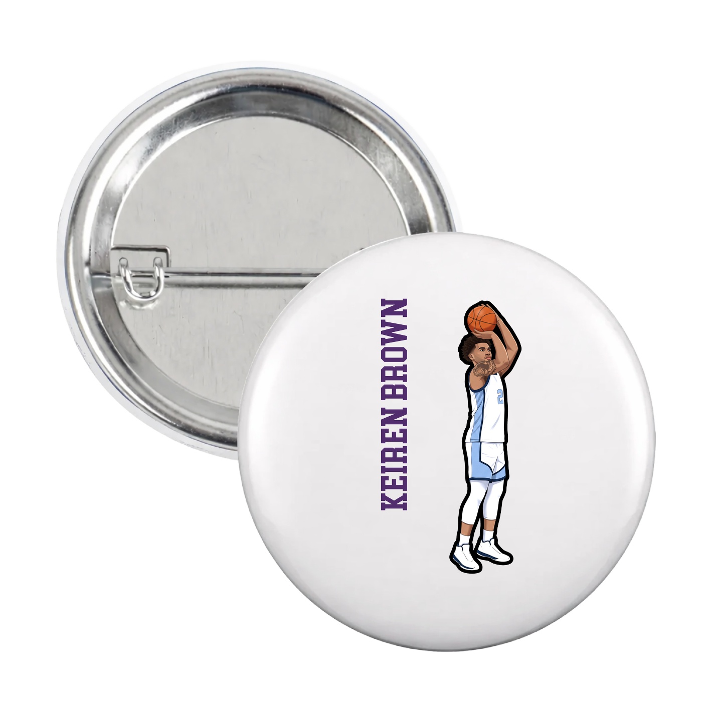 Game Day Button — Name Vertical in White
