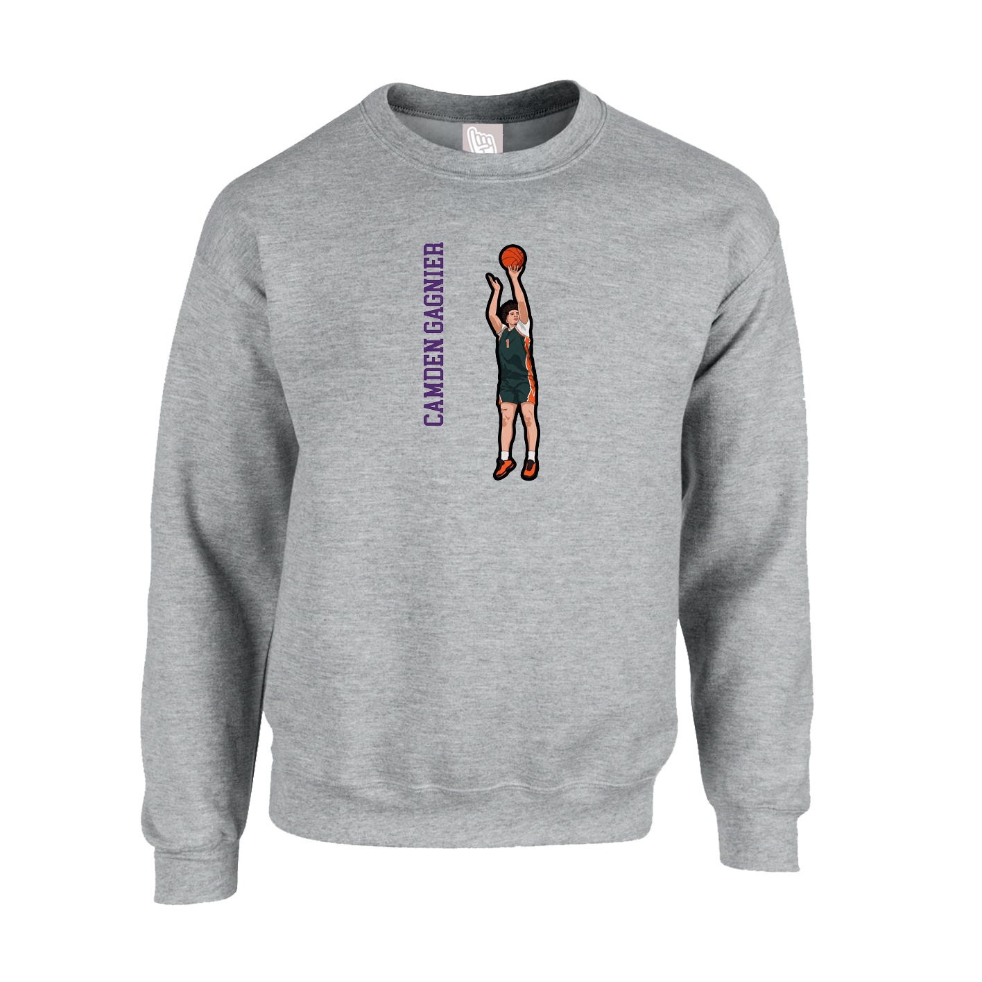 Fleece Crew — Name Vertical in Grey