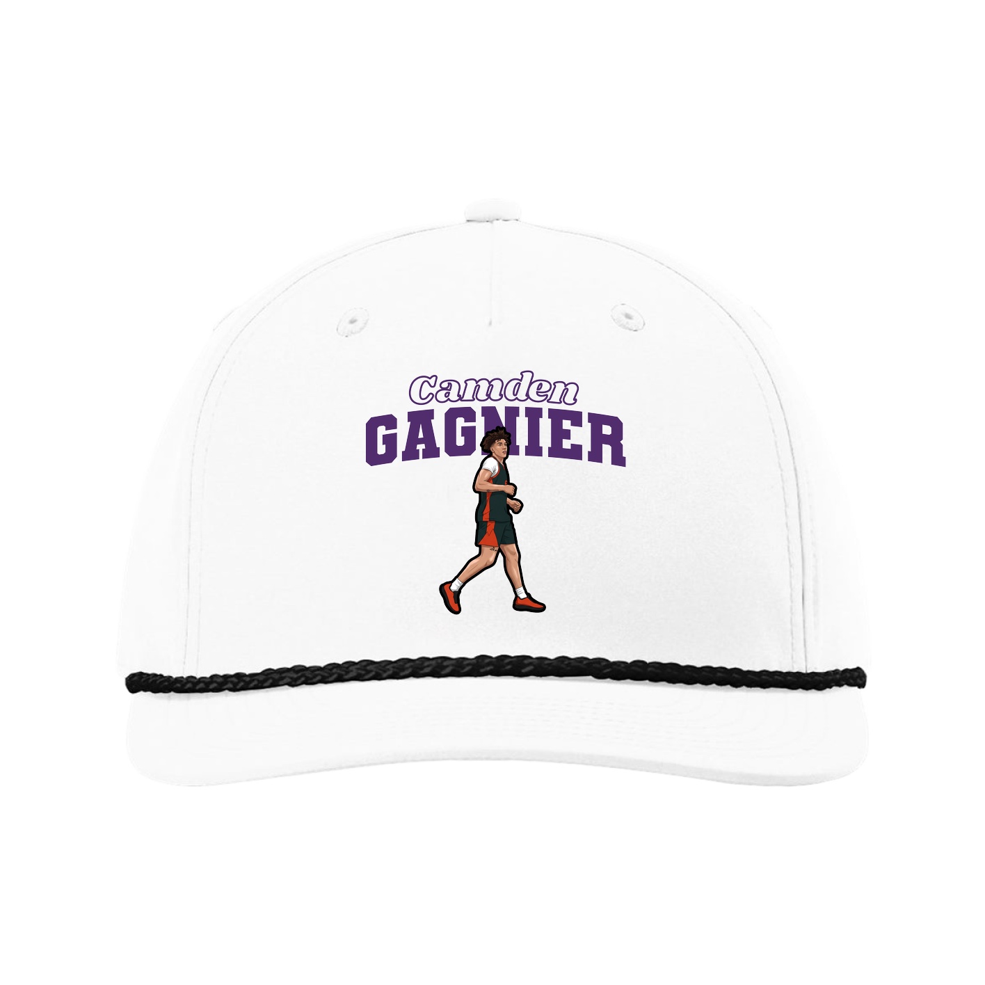 Five-Panel Classic Rope Cap — Name Arch in White
