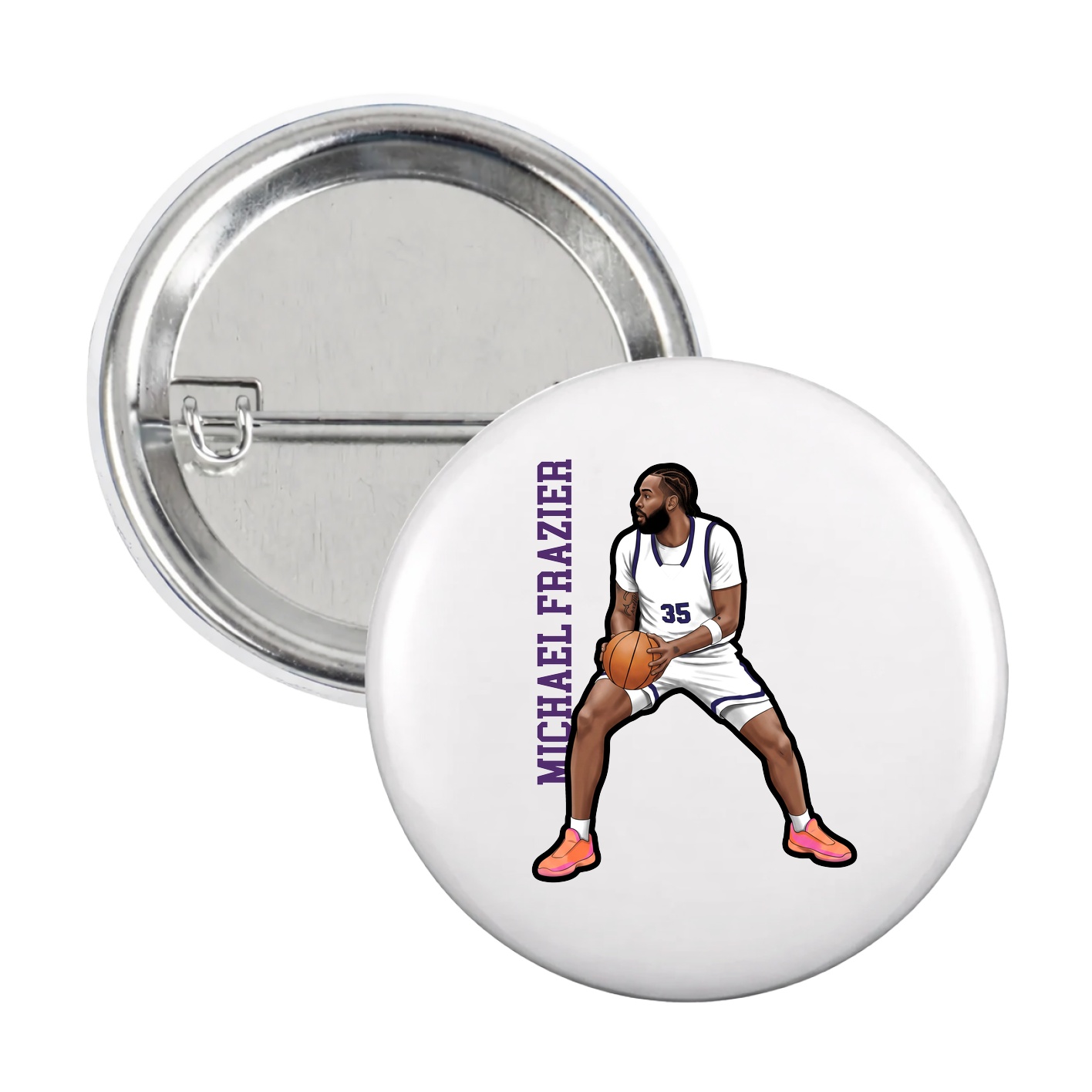 Game Day Button — Name Vertical in White