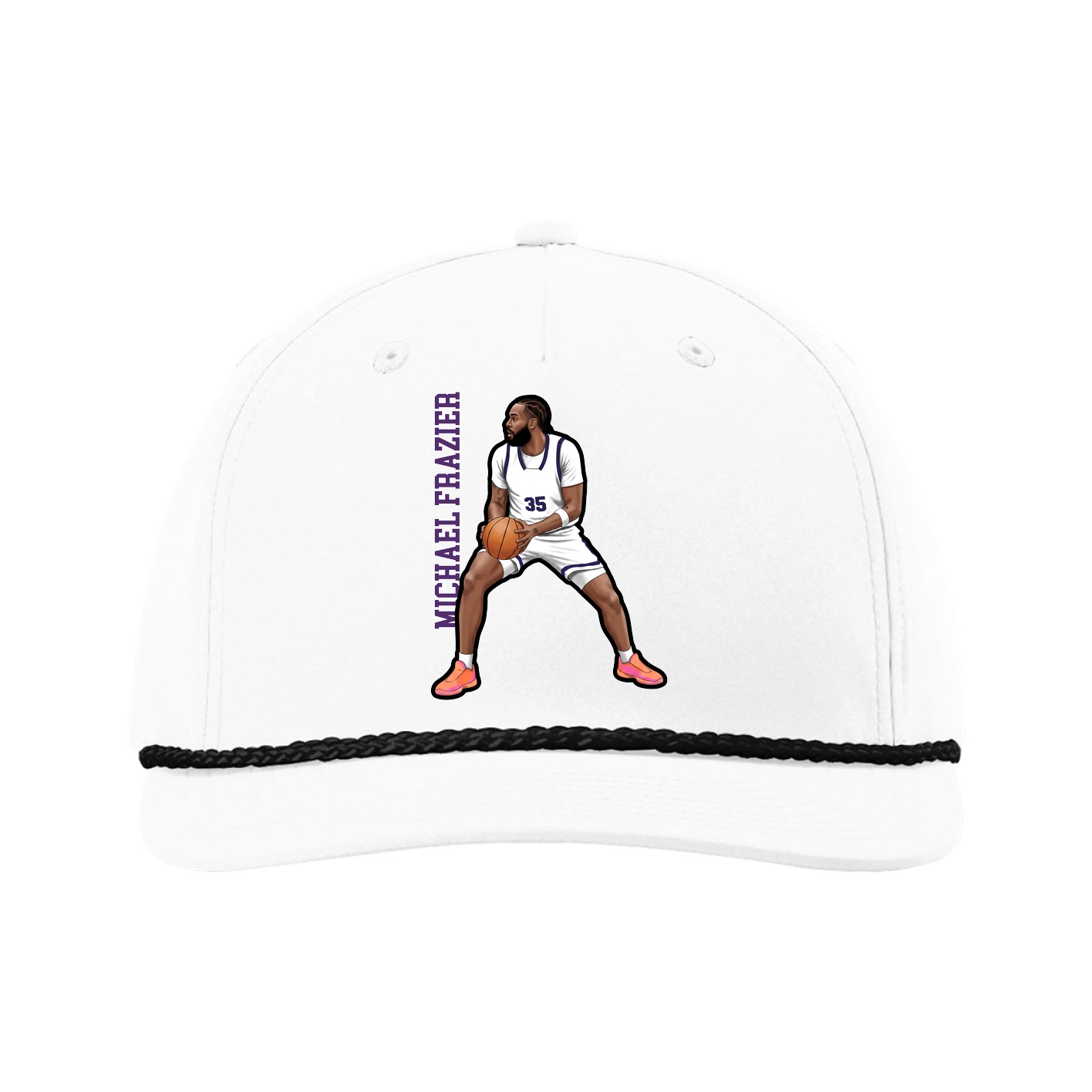 Five-Panel Classic Rope Cap — Name Vertical in White