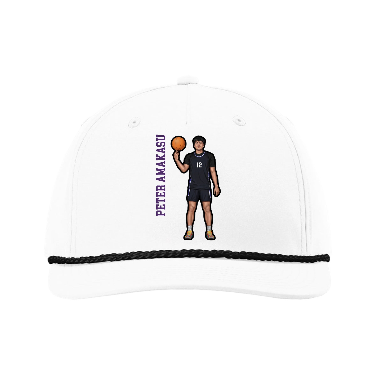 Five-Panel Classic Rope Cap — Name Vertical in White