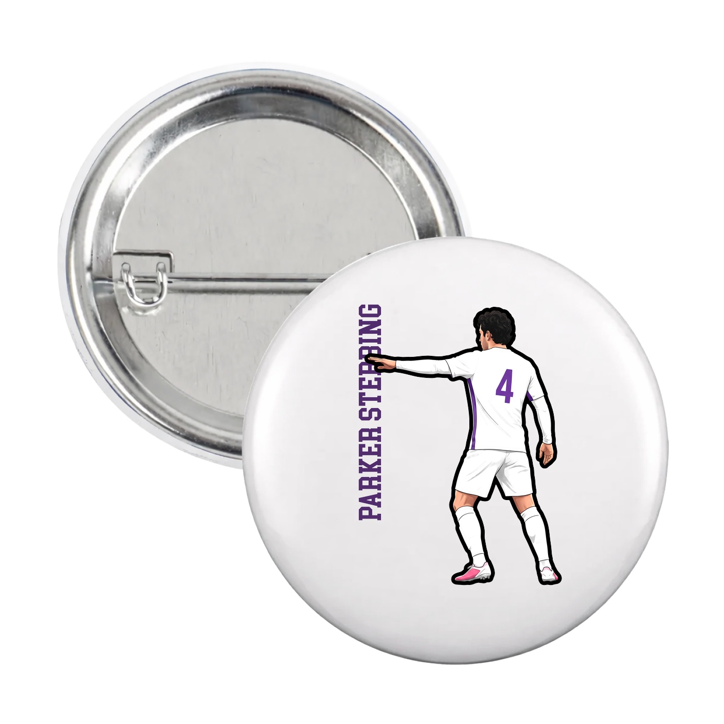 Game Day Button — Name Vertical in White