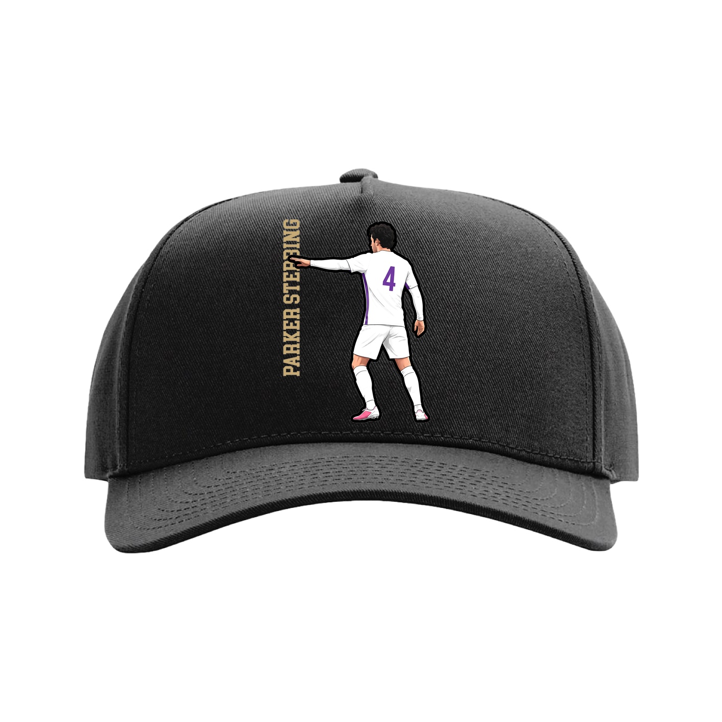 Full Fabric Five-Panel Champ Cap — Name Vertical in Black