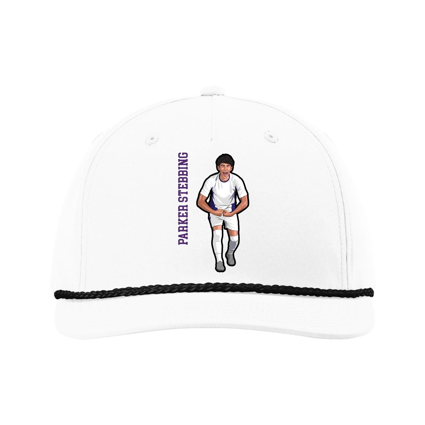 Five-Panel Classic Rope Cap — Name Vertical in White