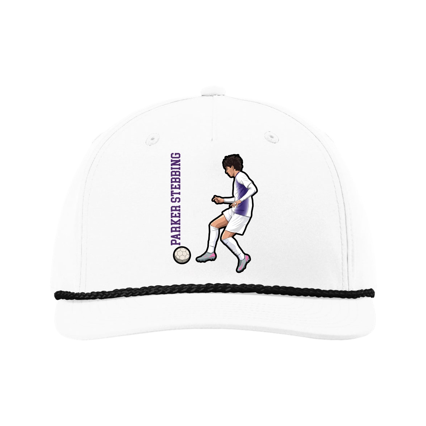 Five-Panel Classic Rope Cap — Name Vertical in White