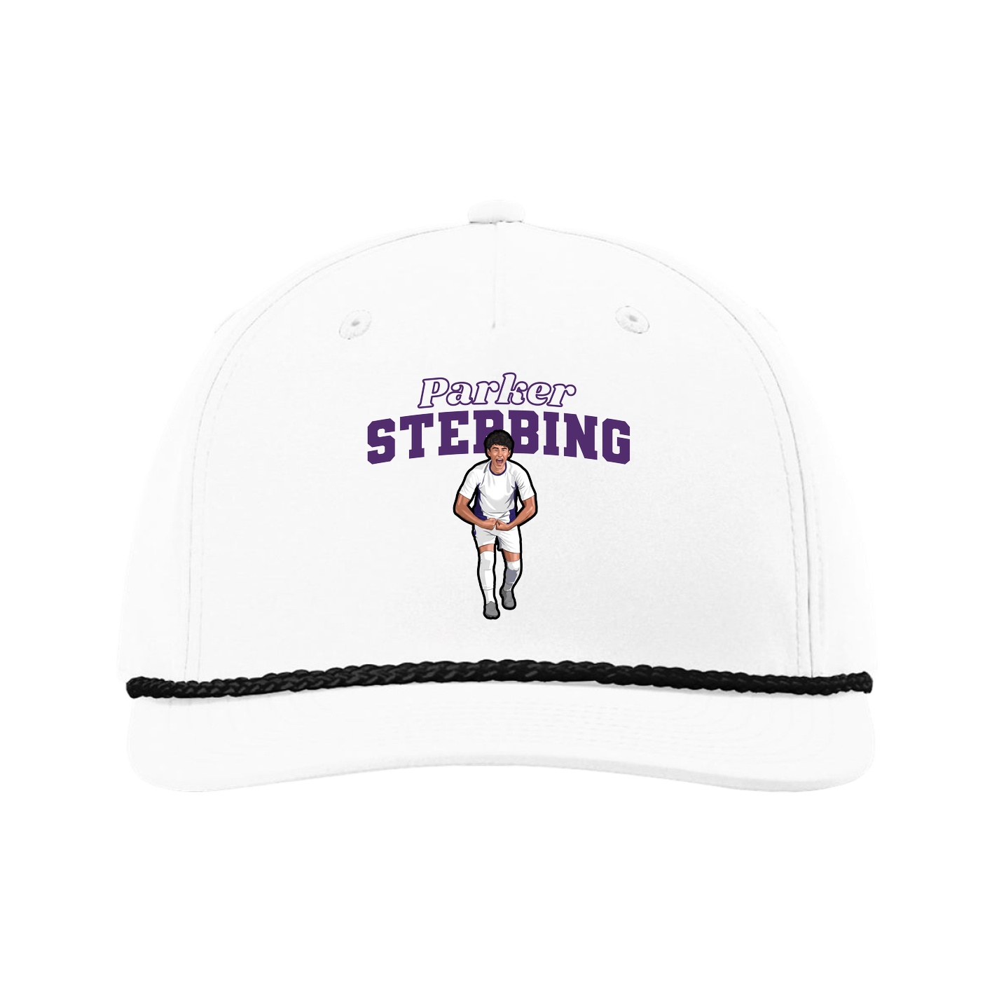 Five-Panel Classic Rope Cap — Name Arch in White
