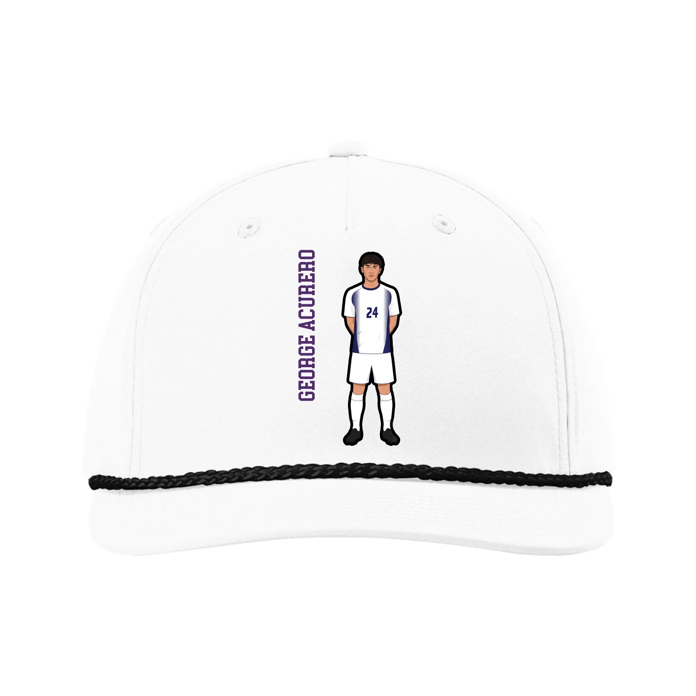 Five-Panel Classic Rope Cap — Name Vertical in White