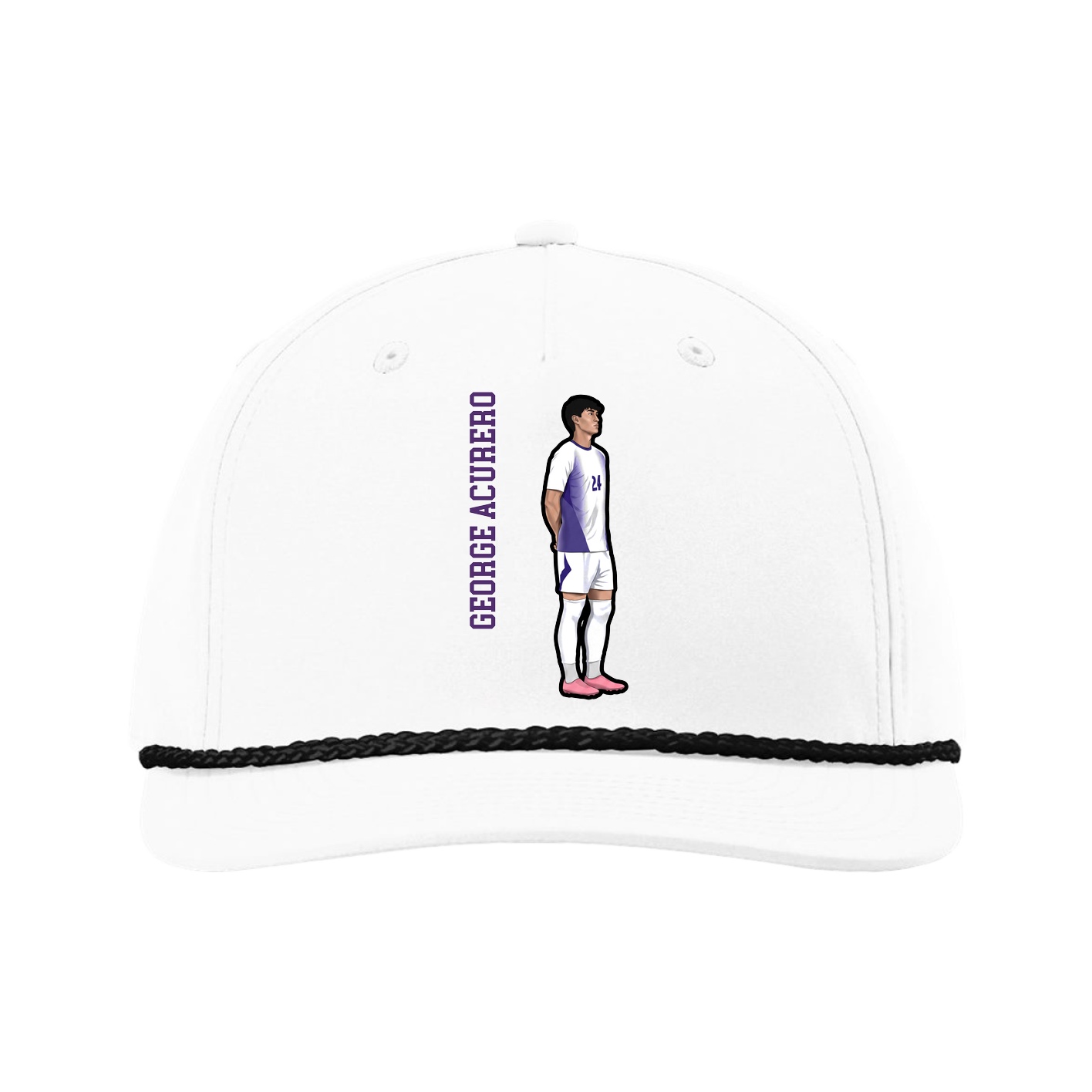 Five-Panel Classic Rope Cap — Name Vertical in White