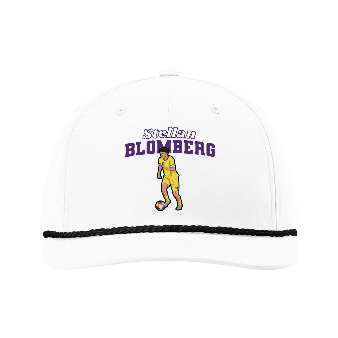 Five-Panel Classic Rope Cap — Name Arch in White