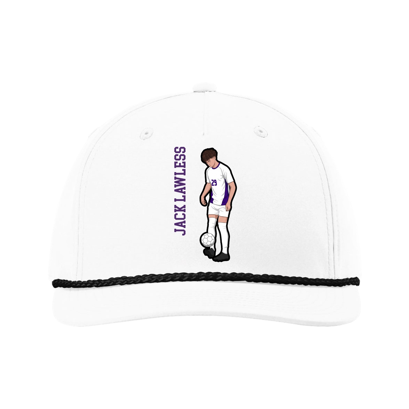 Five-Panel Classic Rope Cap — Name Vertical in White