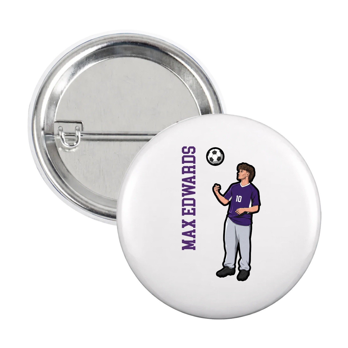 Game Day Button — Name Vertical in White