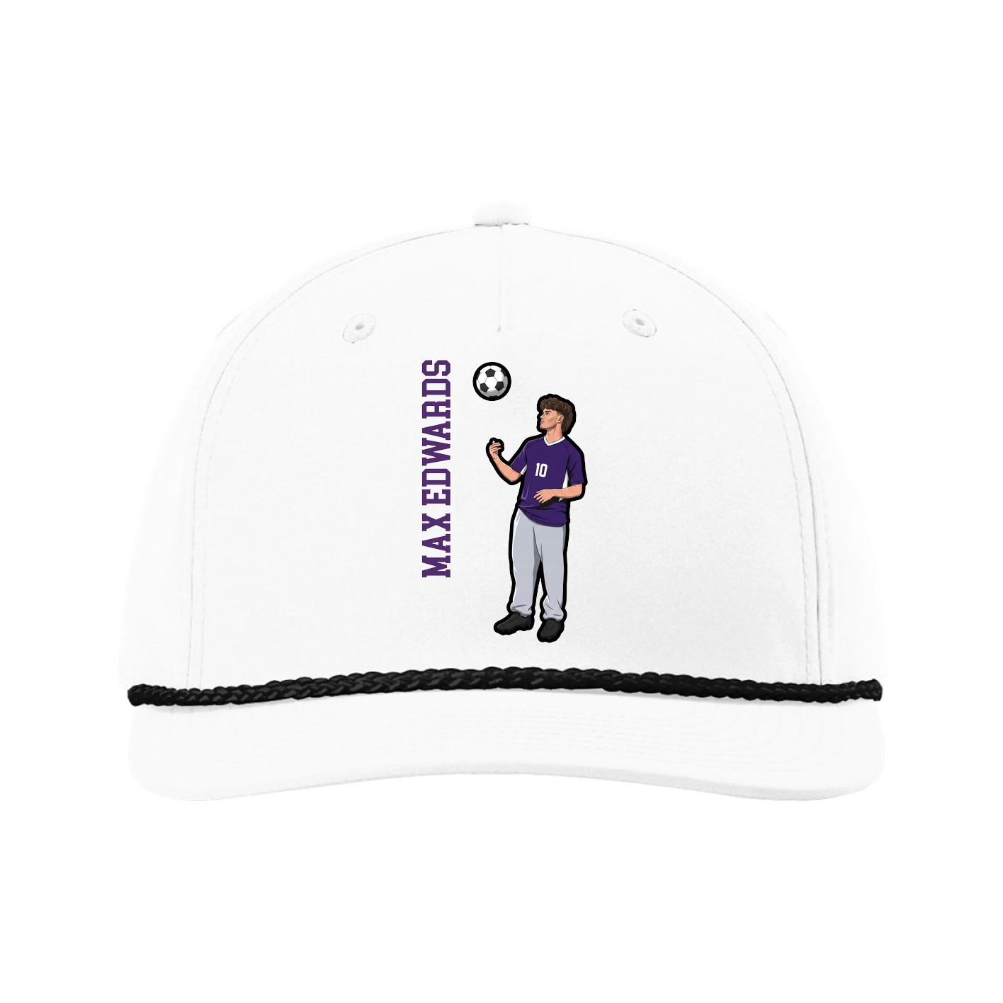 Five-Panel Classic Rope Cap — Name Vertical in White