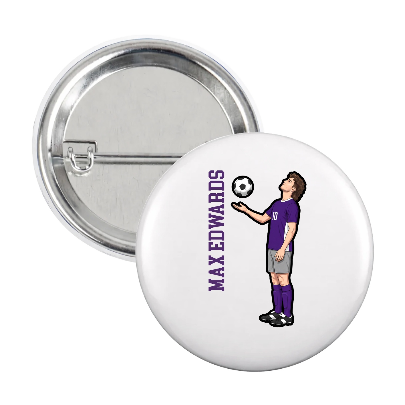 Game Day Button — Name Vertical in White