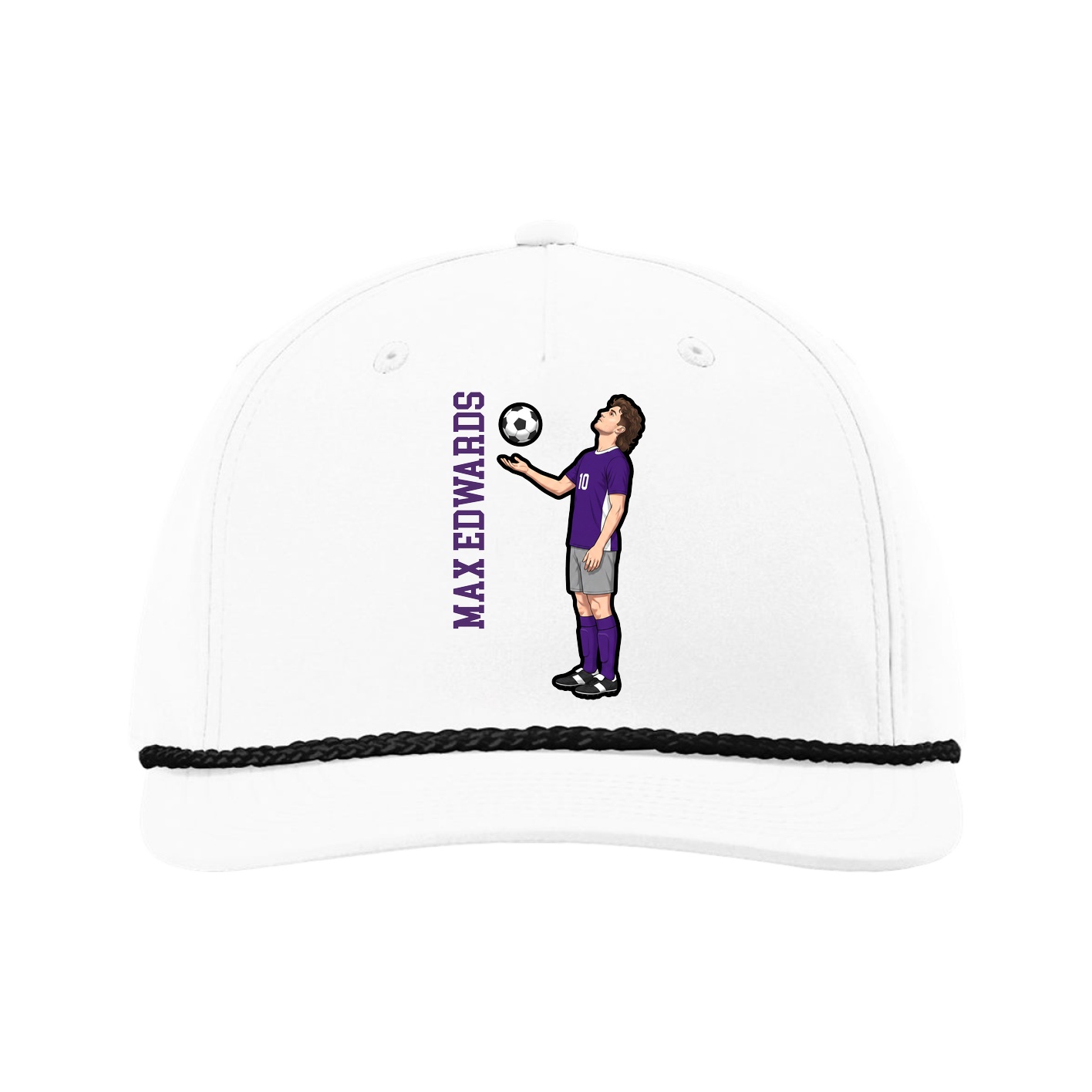 Five-Panel Classic Rope Cap — Name Vertical in White