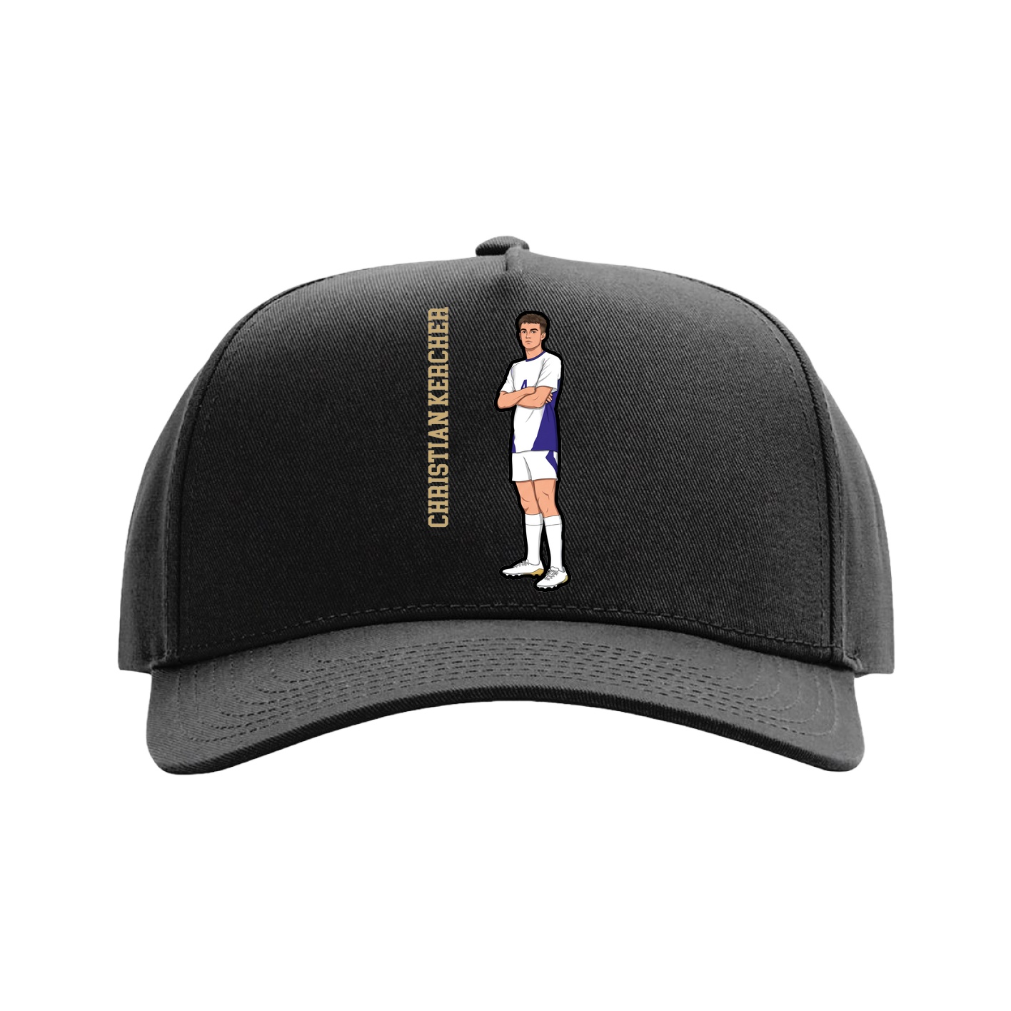 Full Fabric Five-Panel Champ Cap — Name Vertical in Black