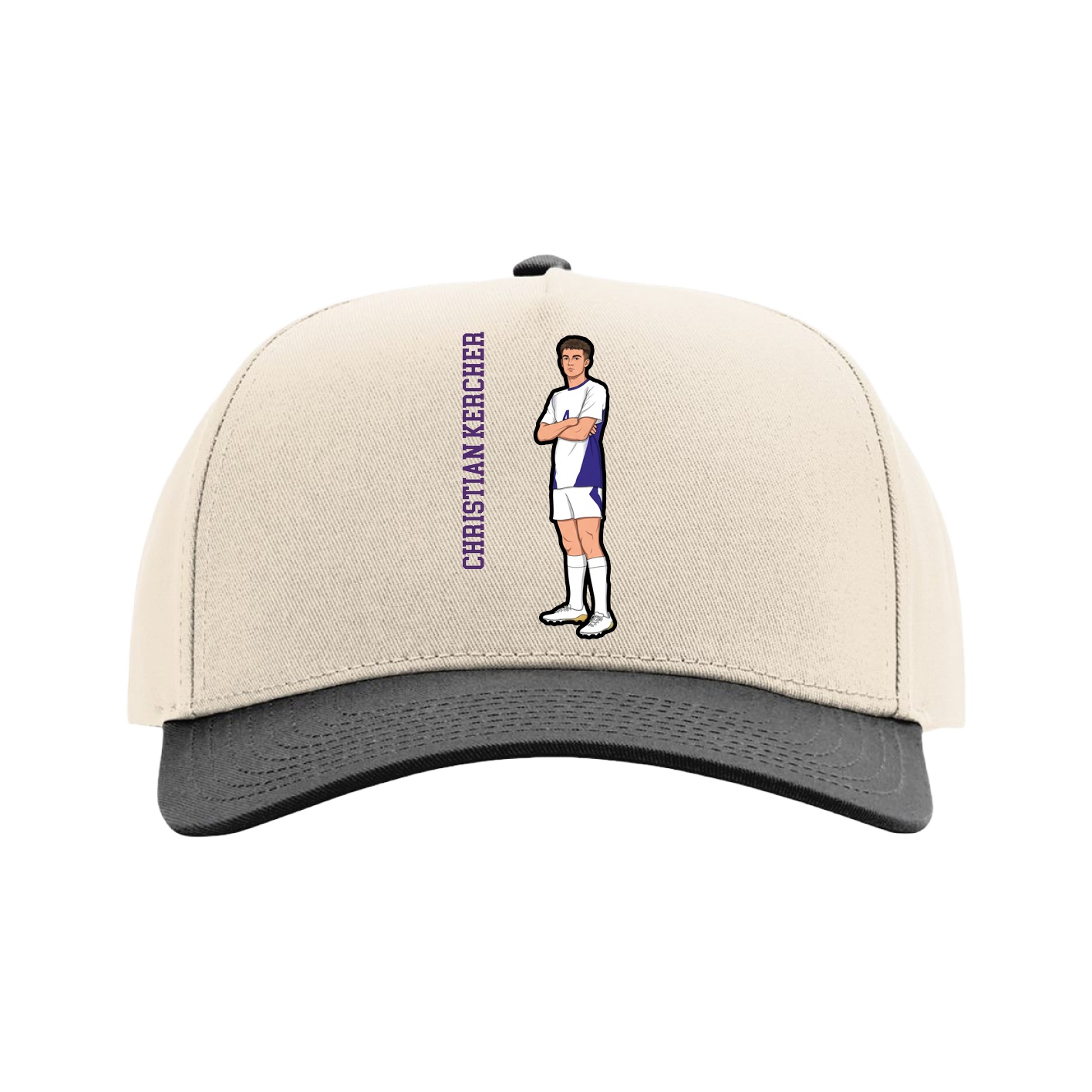 Full Fabric Five-Panel Champ Cap — Name Vertical in Cream/Black