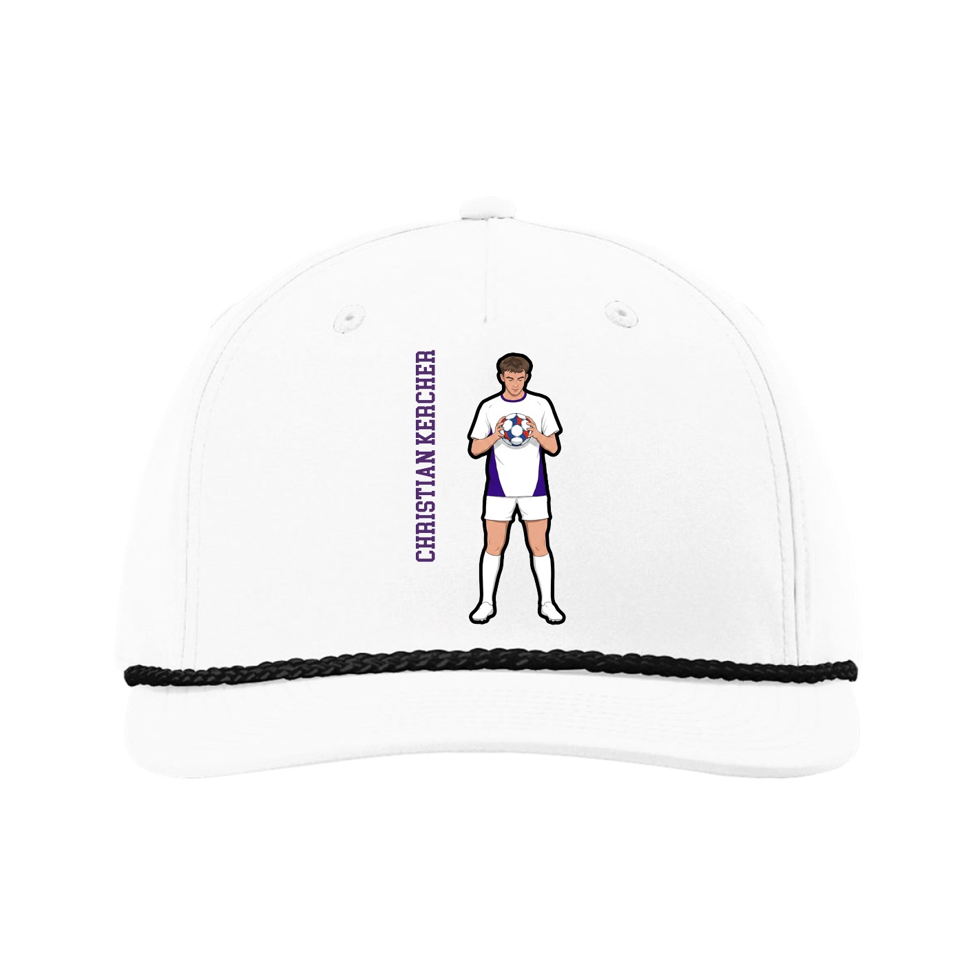Five-Panel Classic Rope Cap — Name Vertical in White