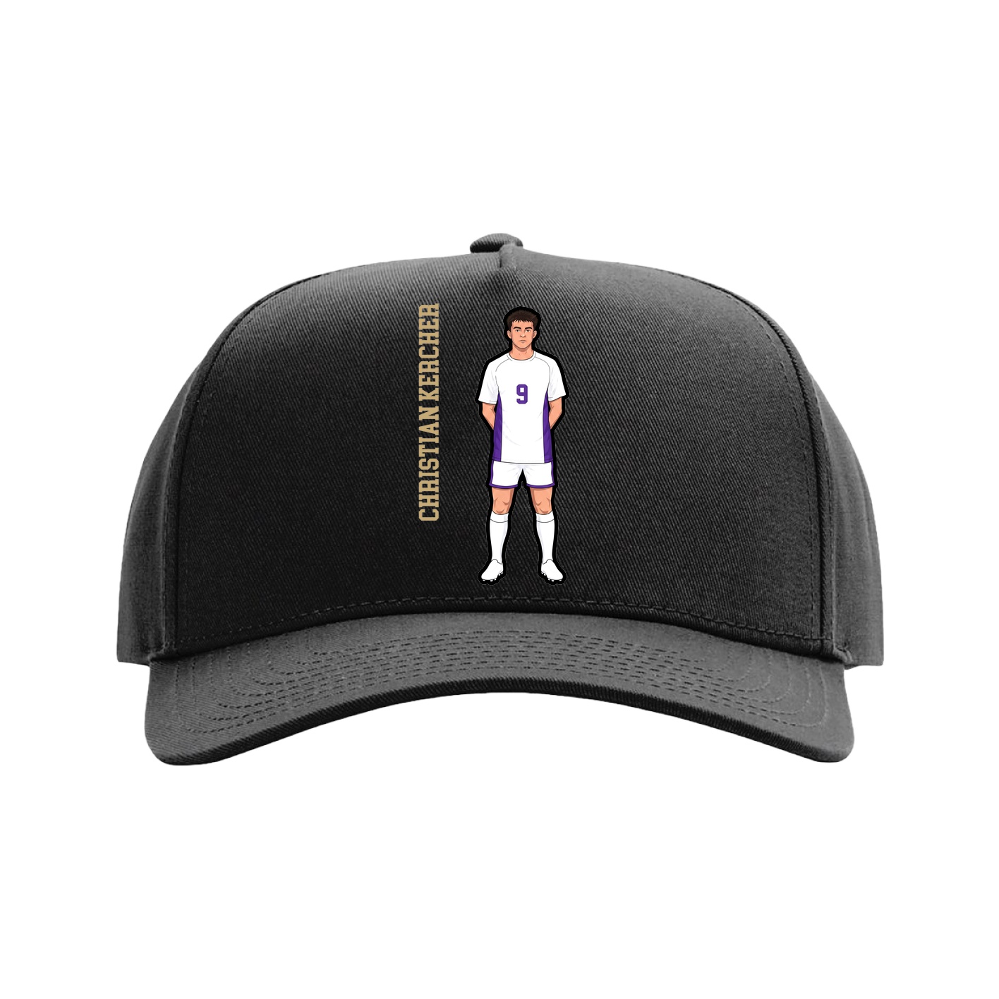 Full Fabric Five-Panel Champ Cap — Name Vertical in Black