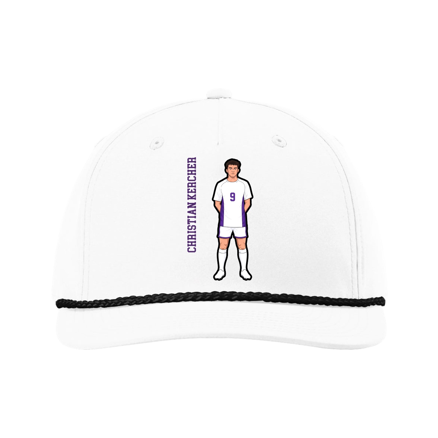 Five-Panel Classic Rope Cap — Name Vertical in White