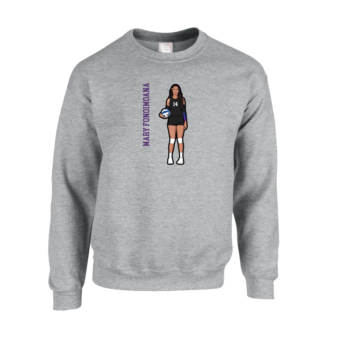 Fleece Crew — Name Vertical in Grey