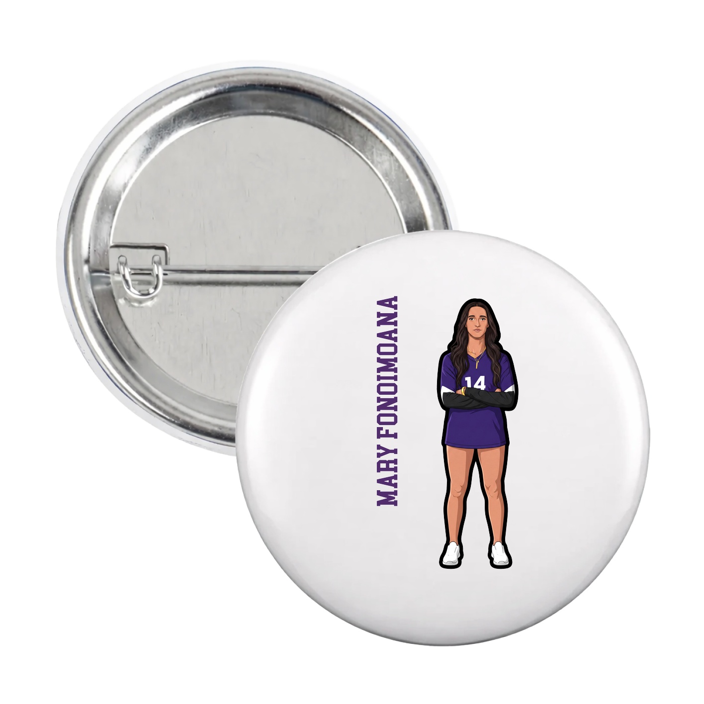 Game Day Button — Name Vertical in White