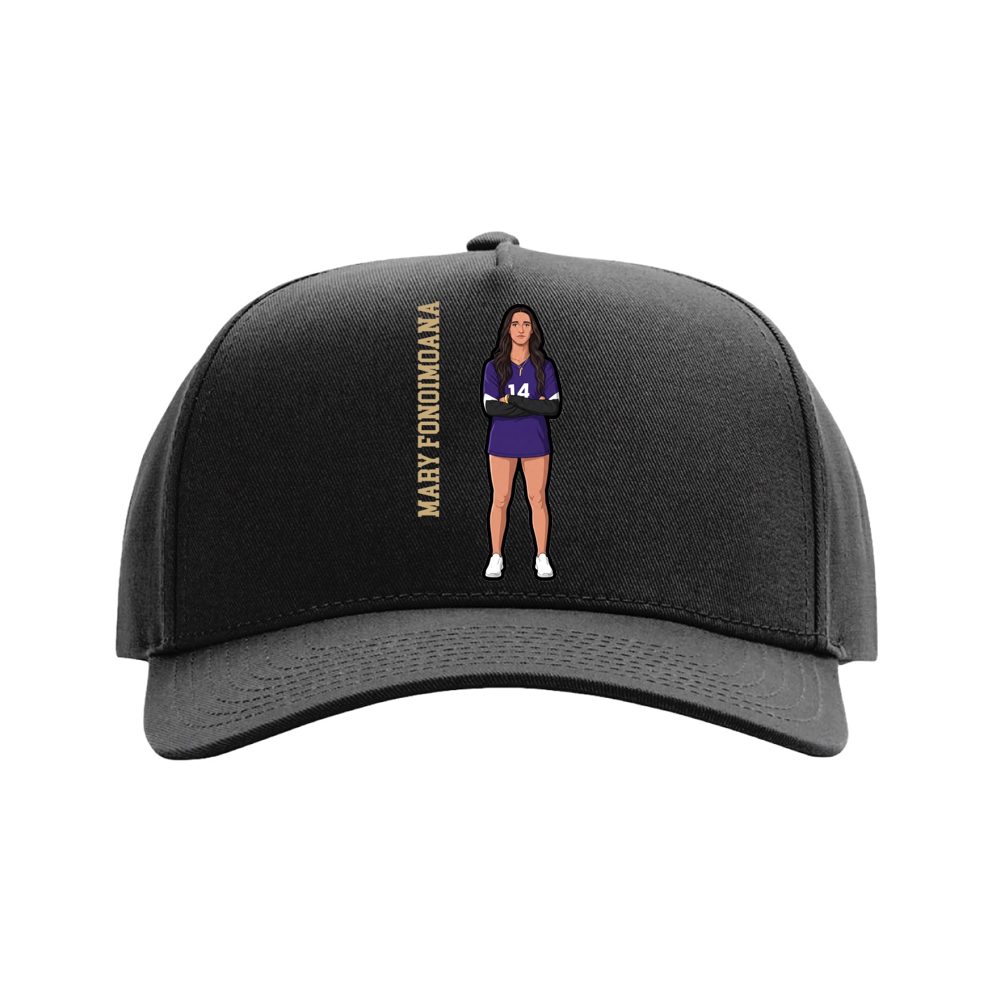 Full Fabric Five-Panel Champ Cap — Name Vertical in Black