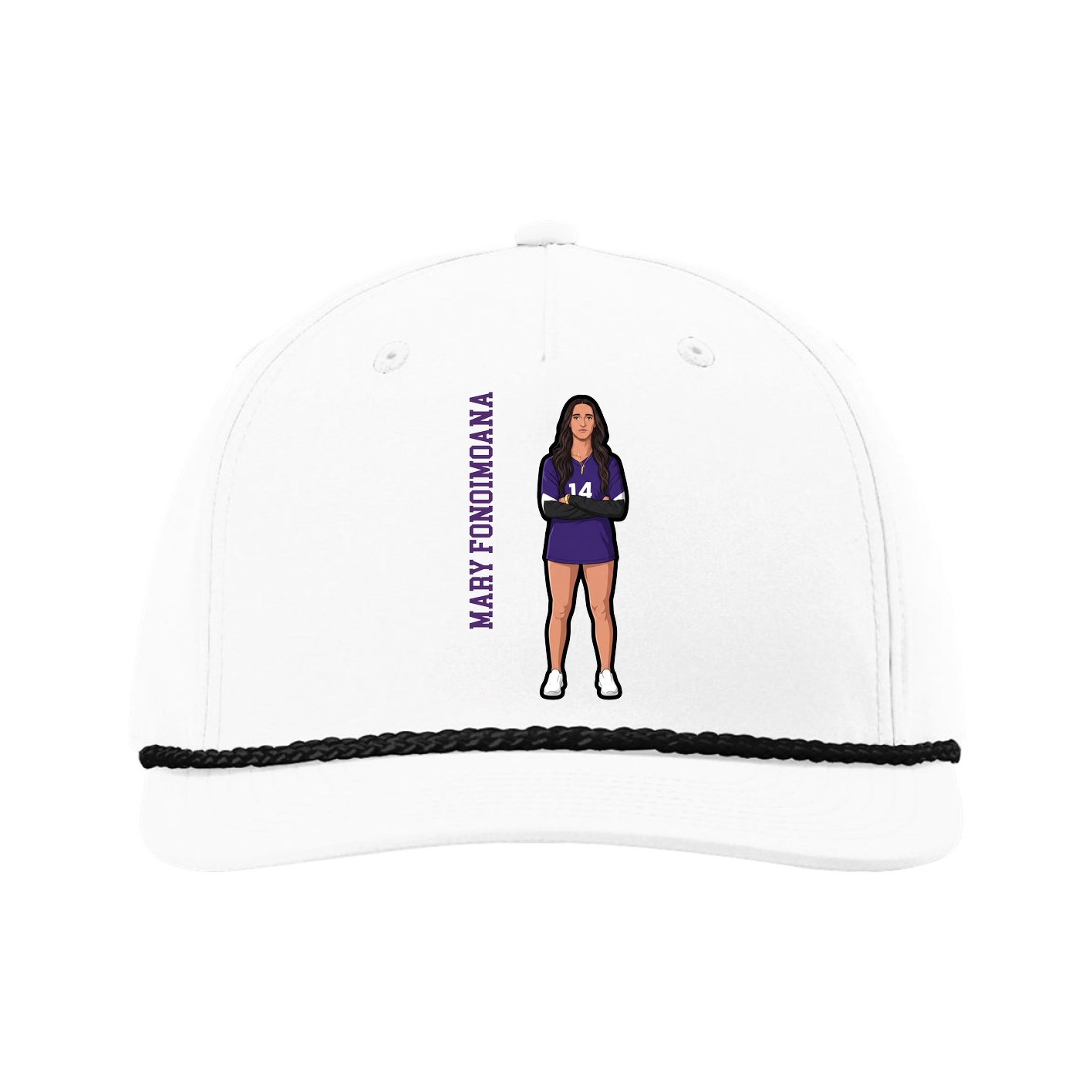 Five-Panel Classic Rope Cap — Name Vertical in White