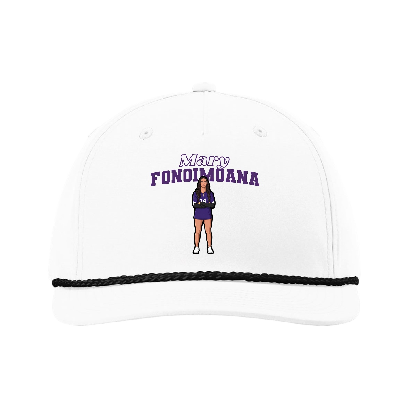 Five-Panel Classic Rope Cap — Name Arch in White