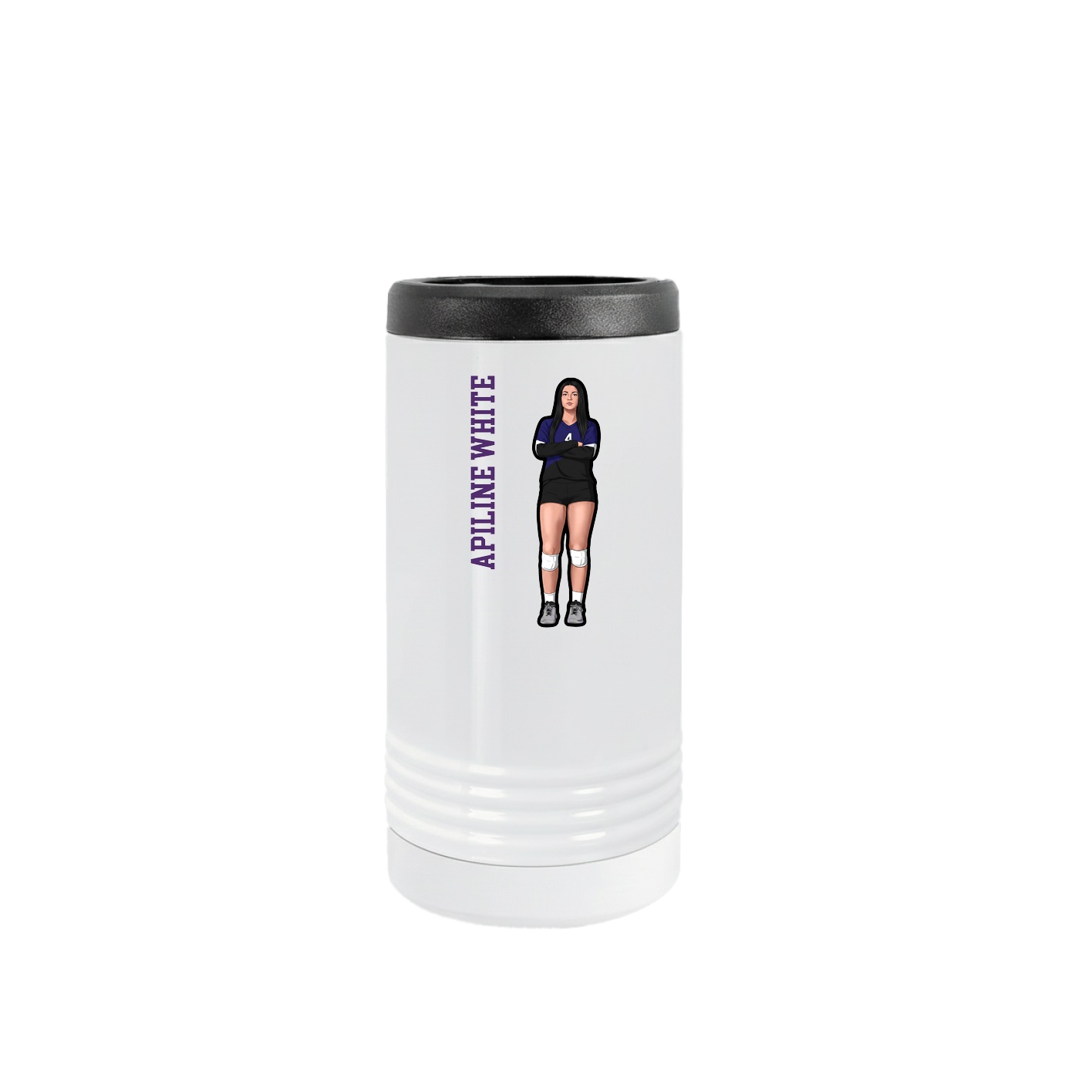 Slim Beverage Holder — Name Vertical in White