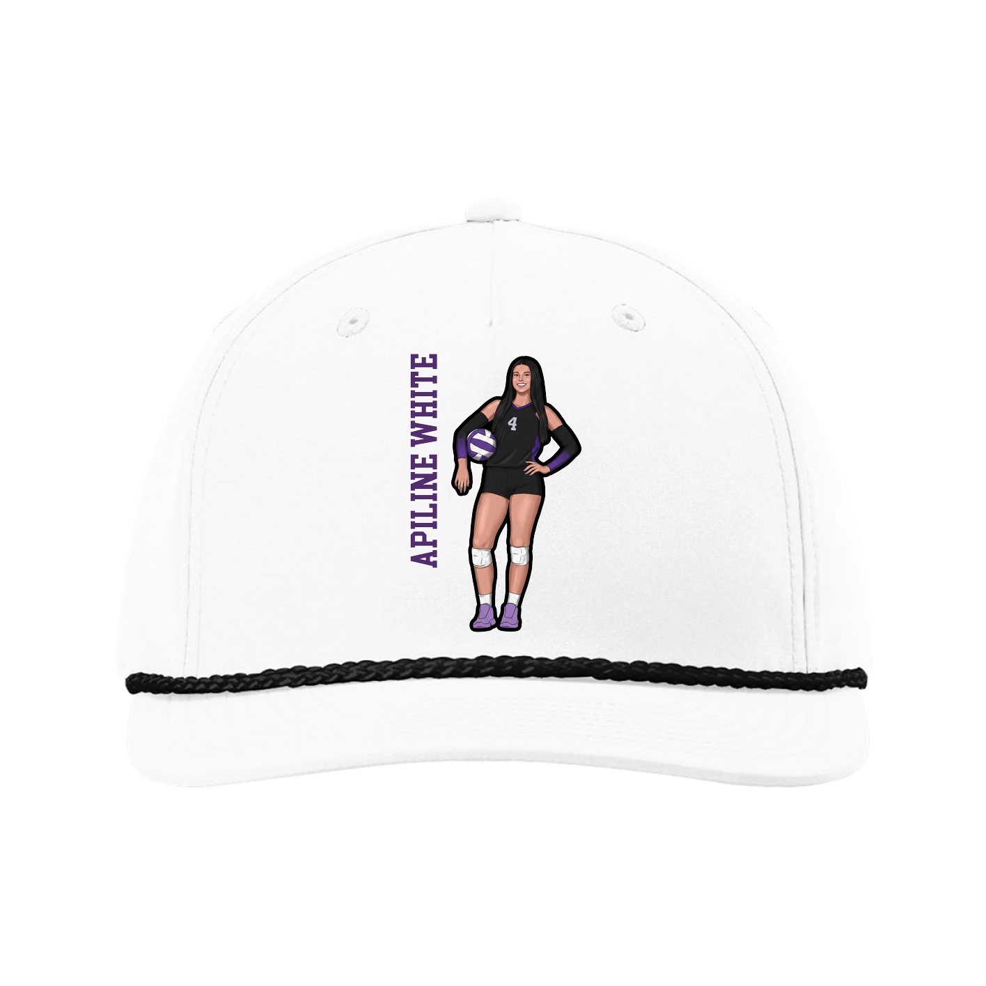 Five-Panel Classic Rope Cap — Name Vertical in White