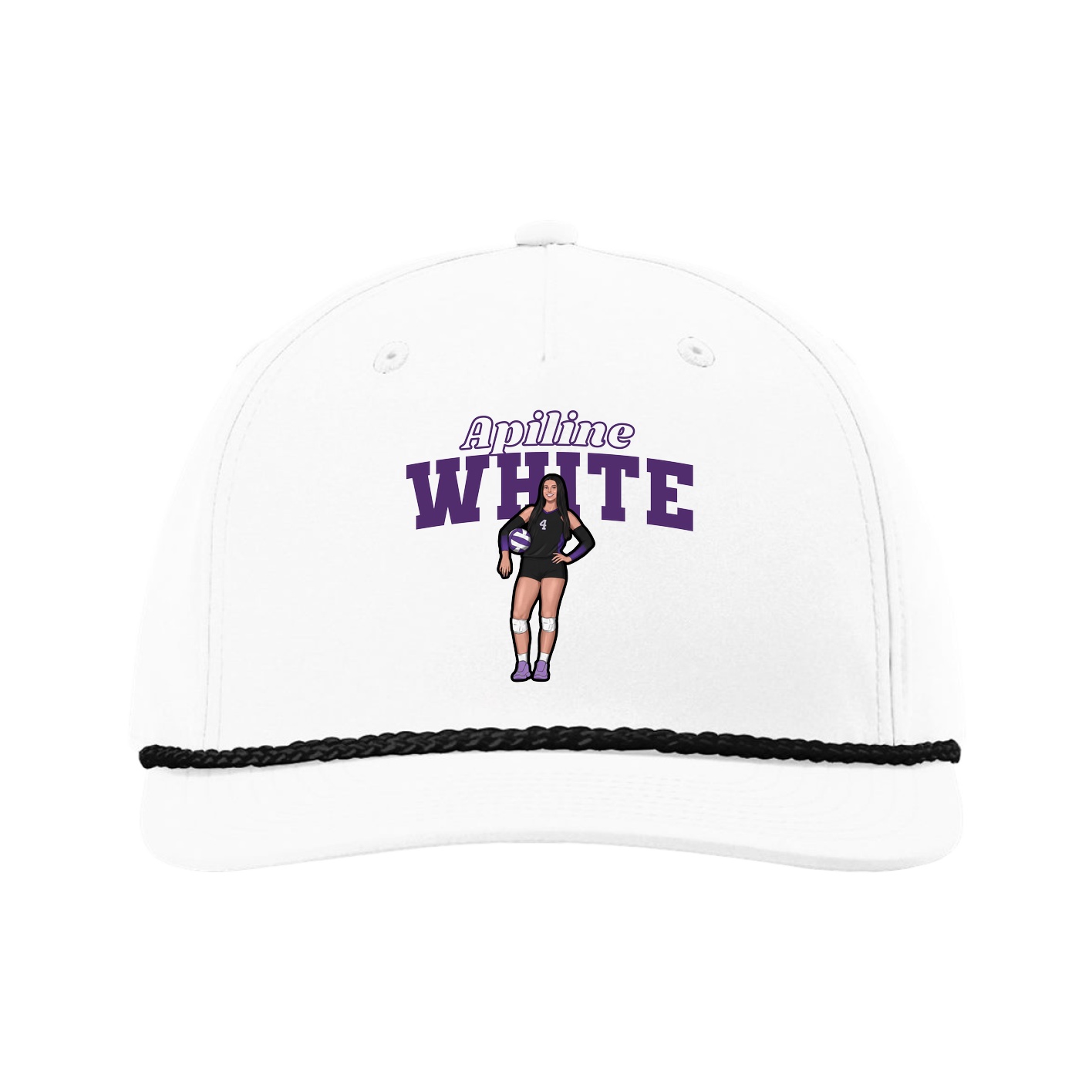 Five-Panel Classic Rope Cap — Name Arch in White