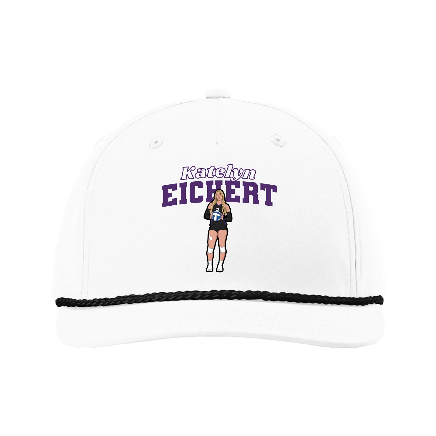 Five-Panel Classic Rope Cap — Name Arch in White
