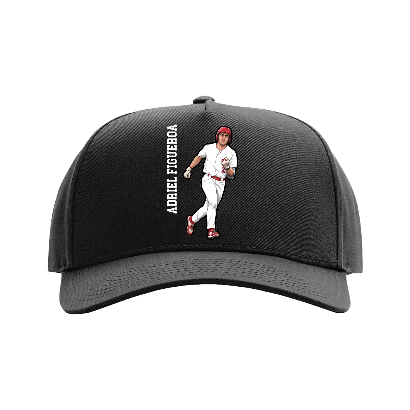 Full Fabric Five-Panel Champ Cap — Name Vertical in Black