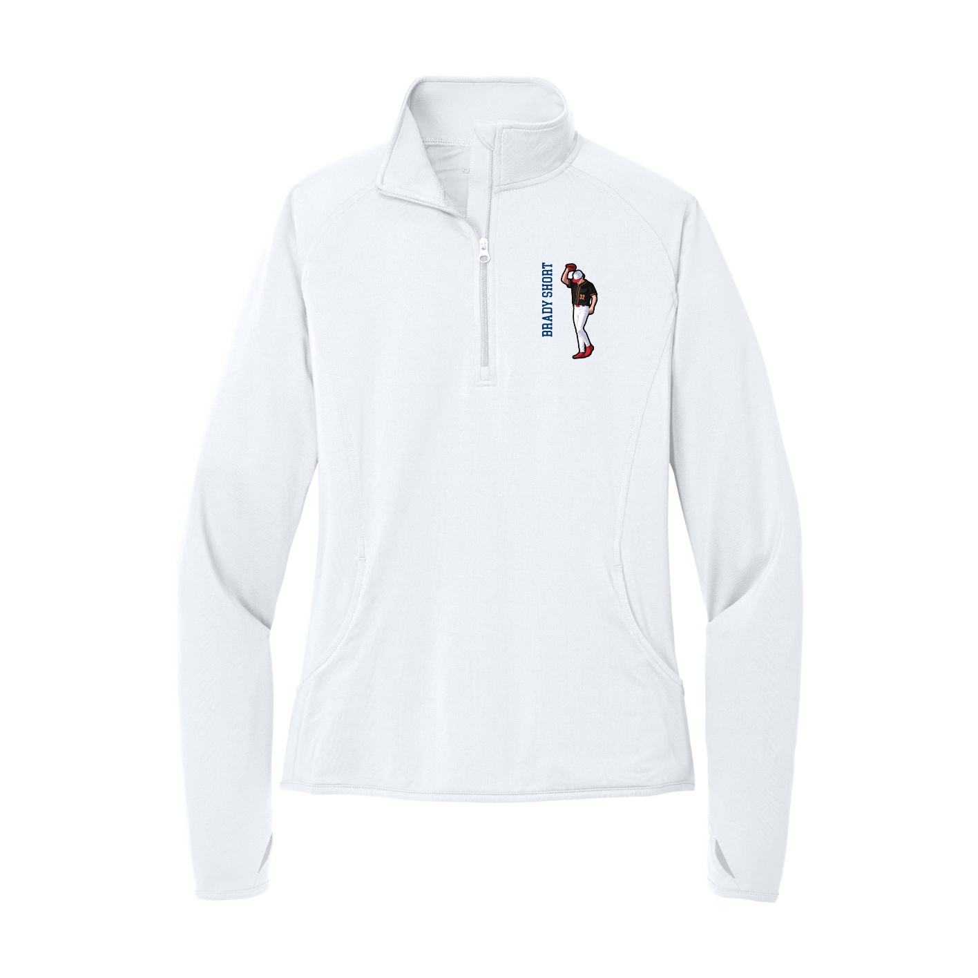 Women's Q-Zip Pullover — Name Vertical in White