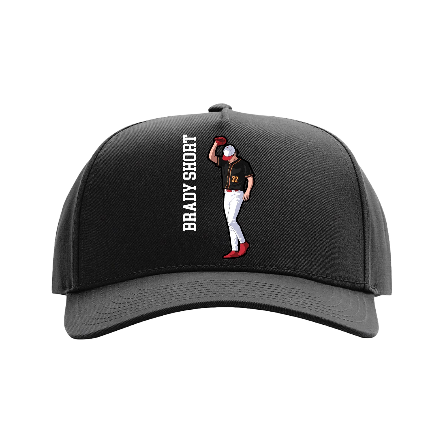Full Fabric Five-Panel Champ Cap — Name Vertical in Black