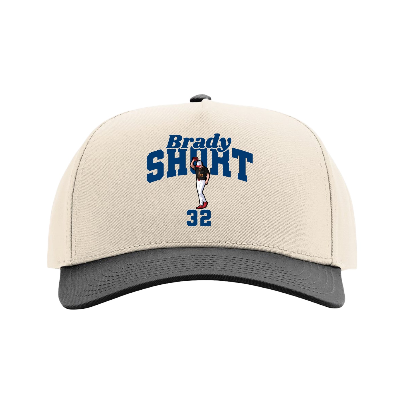 Full Fabric Five-Panel Champ Cap — Signature Arch in Cream/Black