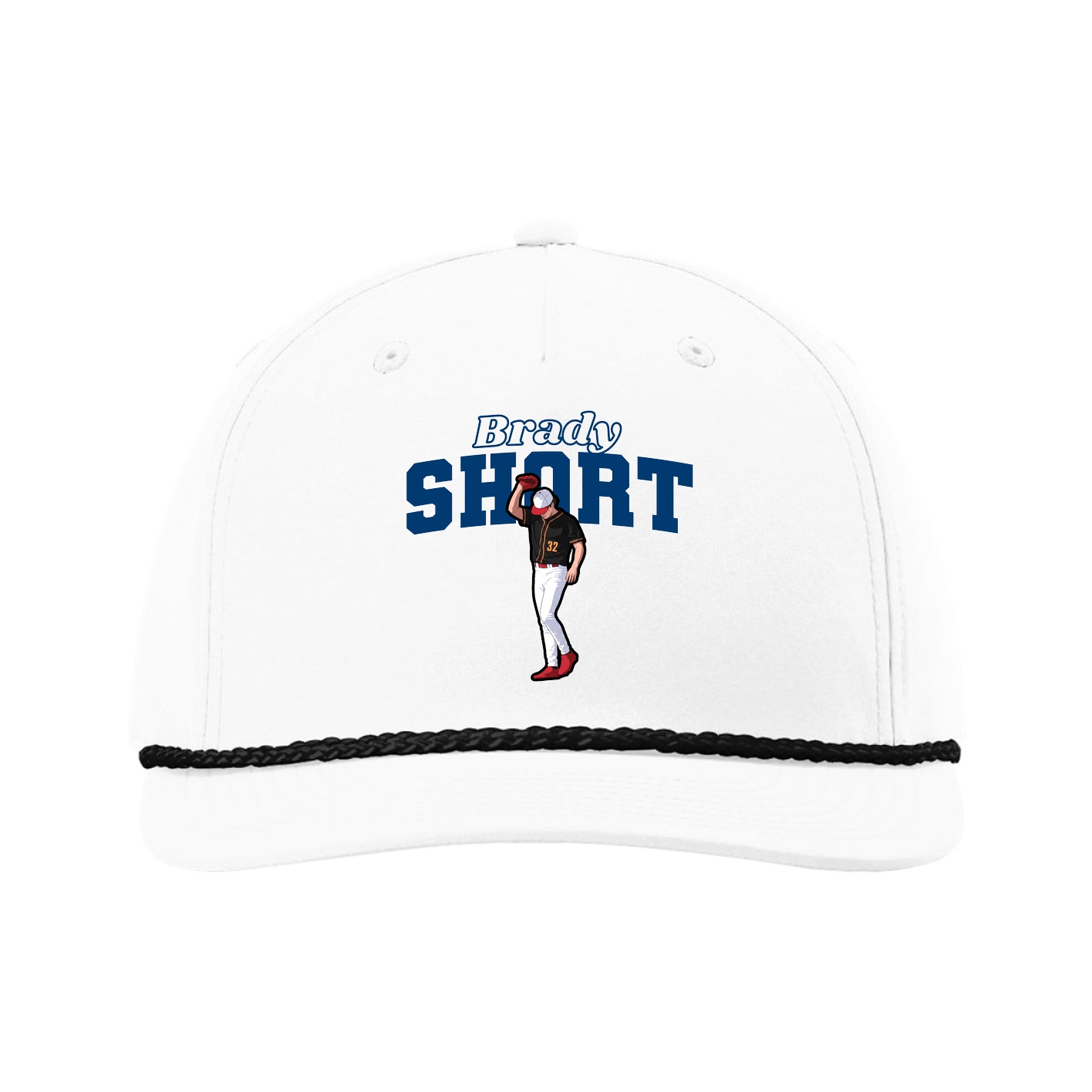Five-Panel Classic Rope Cap — Name Arch in White