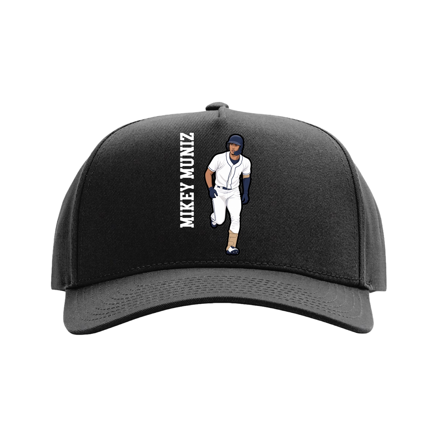 Full Fabric Five-Panel Champ Cap — Name Vertical in Black