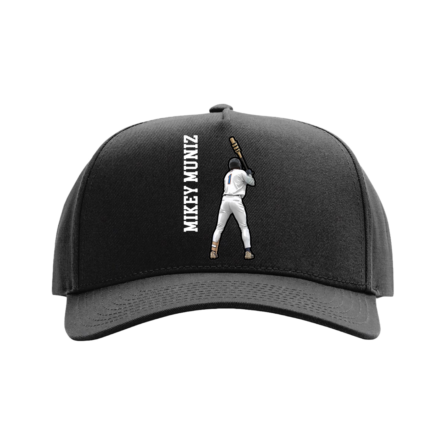 Full Fabric Five-Panel Champ Cap — Name Vertical in Black