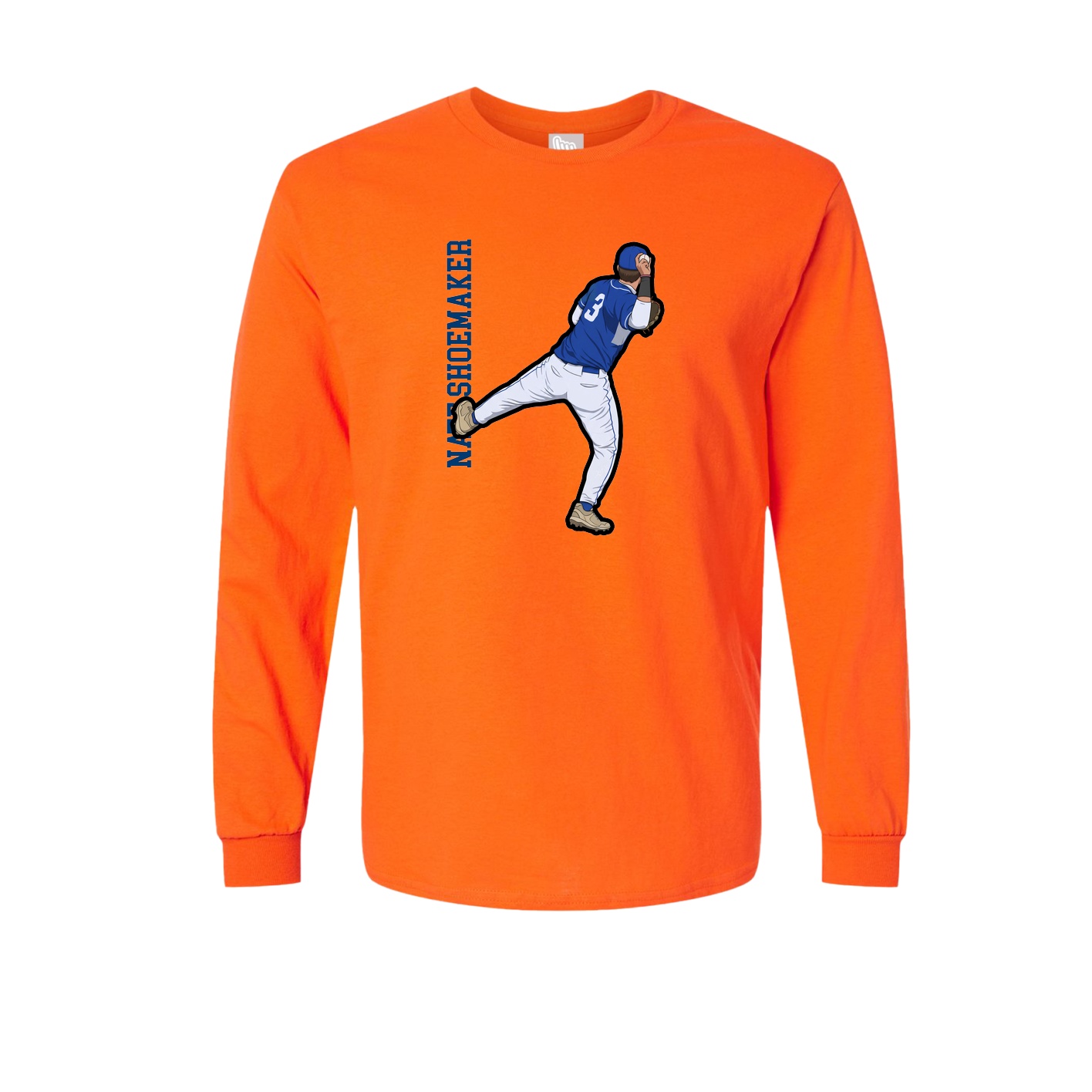 Long Sleeve Tee — Name Vertical in Orange