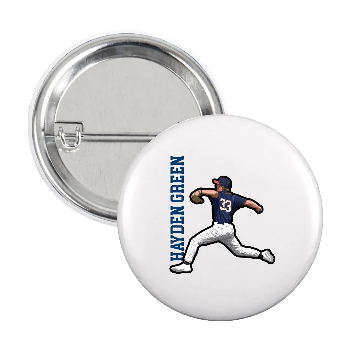 Game Day Button — Name Vertical in White