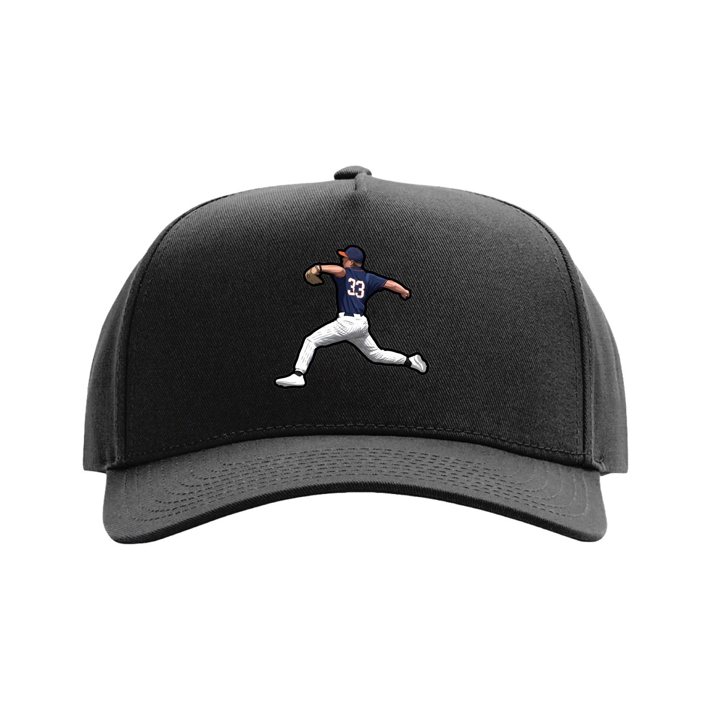 Full Fabric Five-Panel Champ Cap — Name Vertical in Black