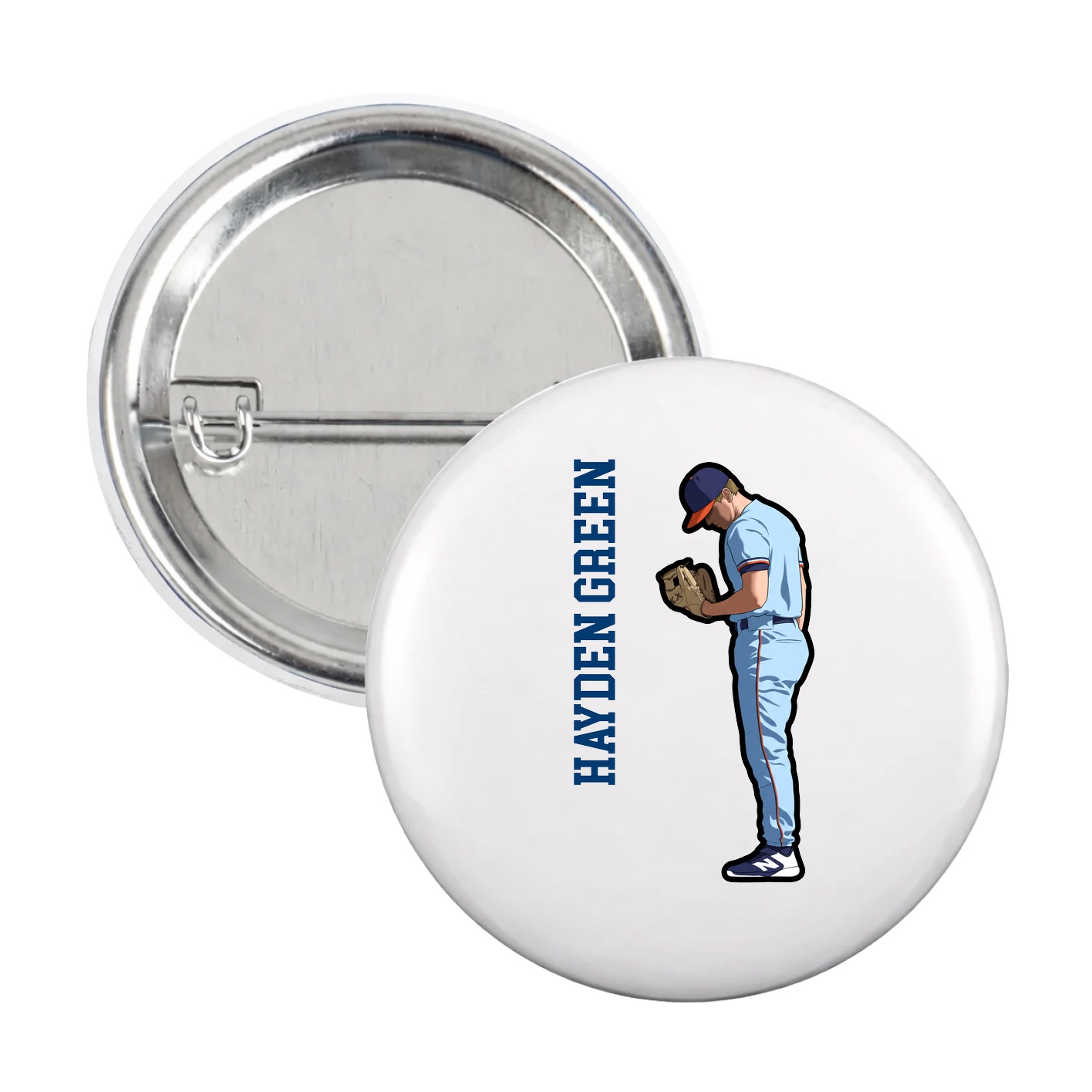 Game Day Button — Name Vertical in White