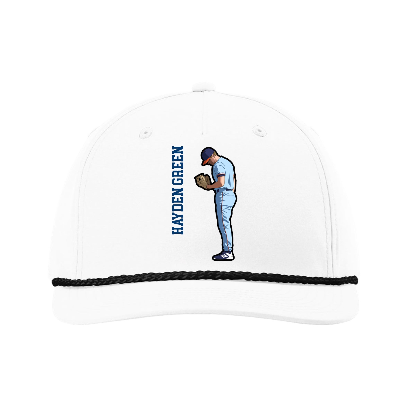 Five-Panel Classic Rope Cap — Name Vertical in White