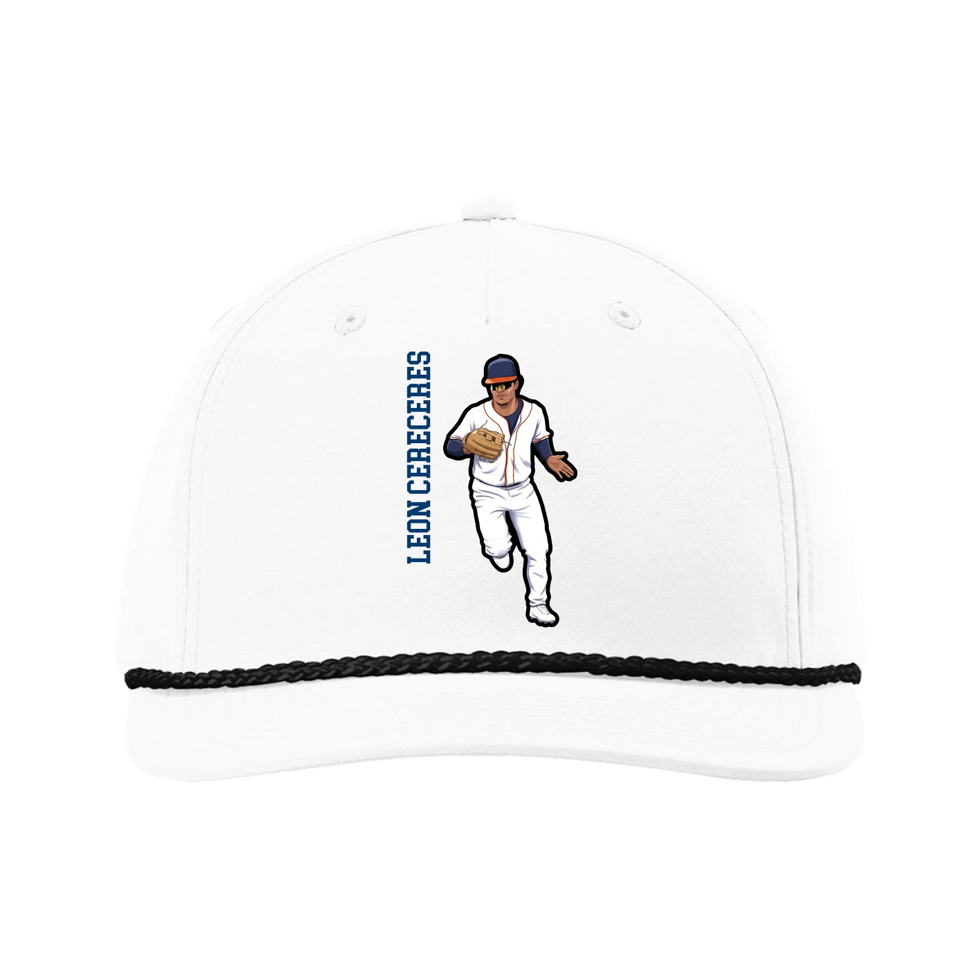Five-Panel Classic Rope Cap — Name Vertical in White