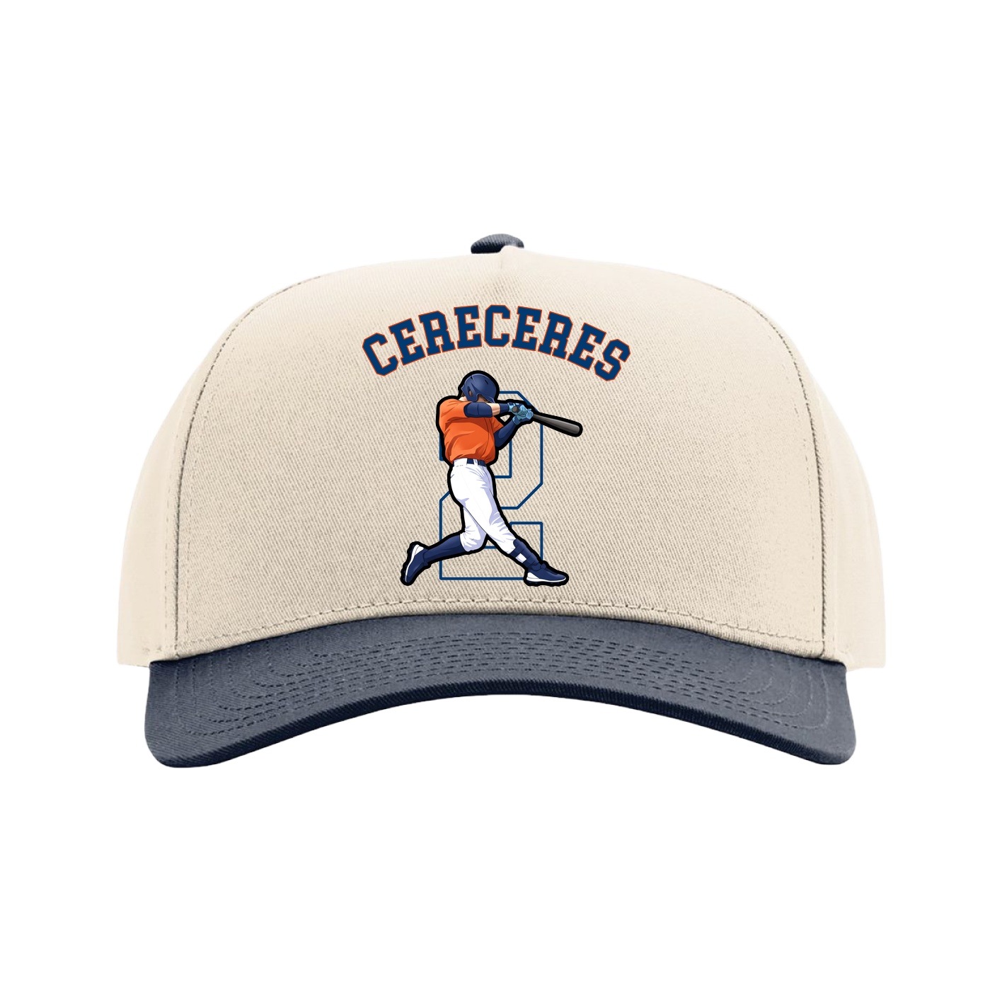 Full Fabric Five-Panel Champ Cap — Shirsey Arch in Cream/Navy
