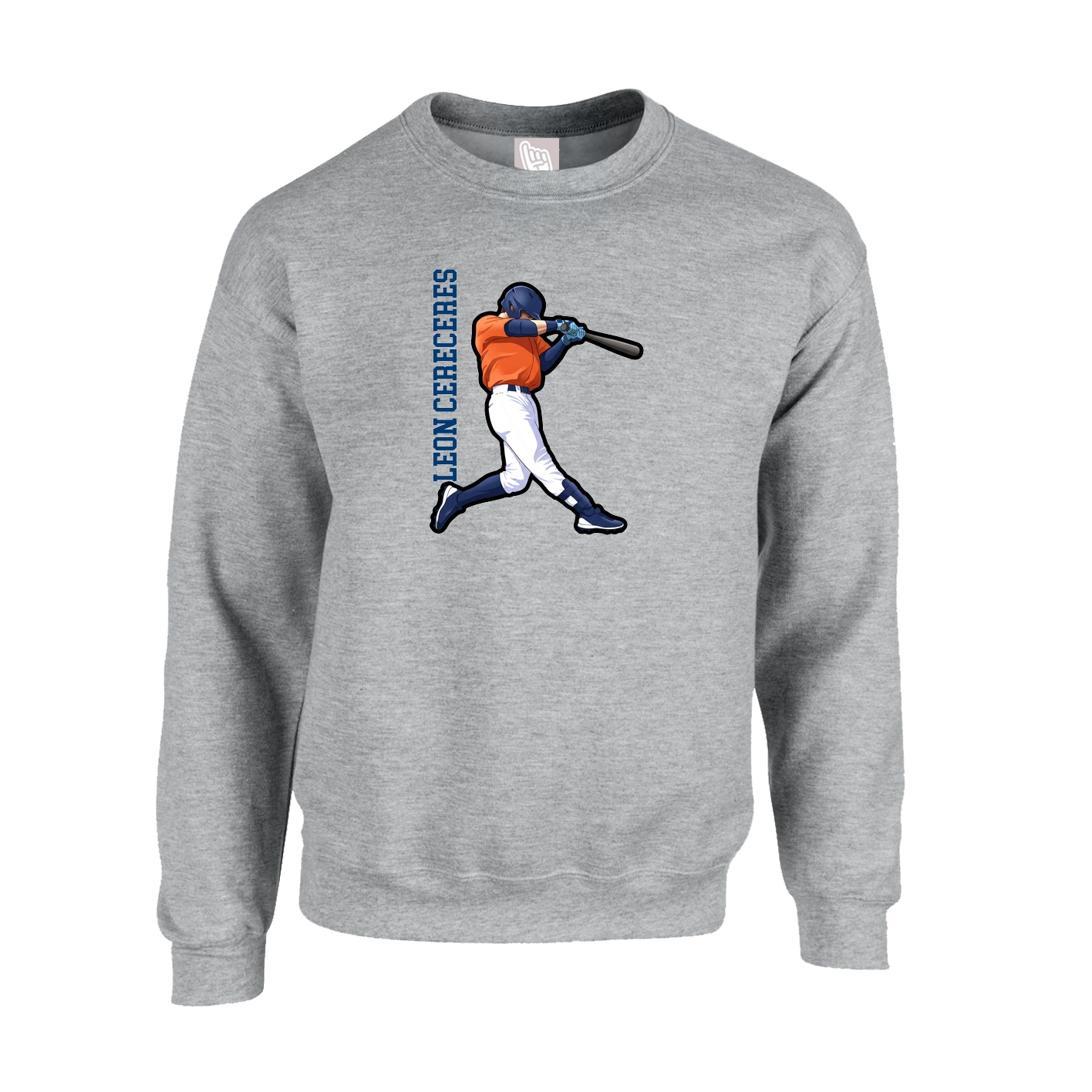 Fleece Crew — Name Vertical in Grey